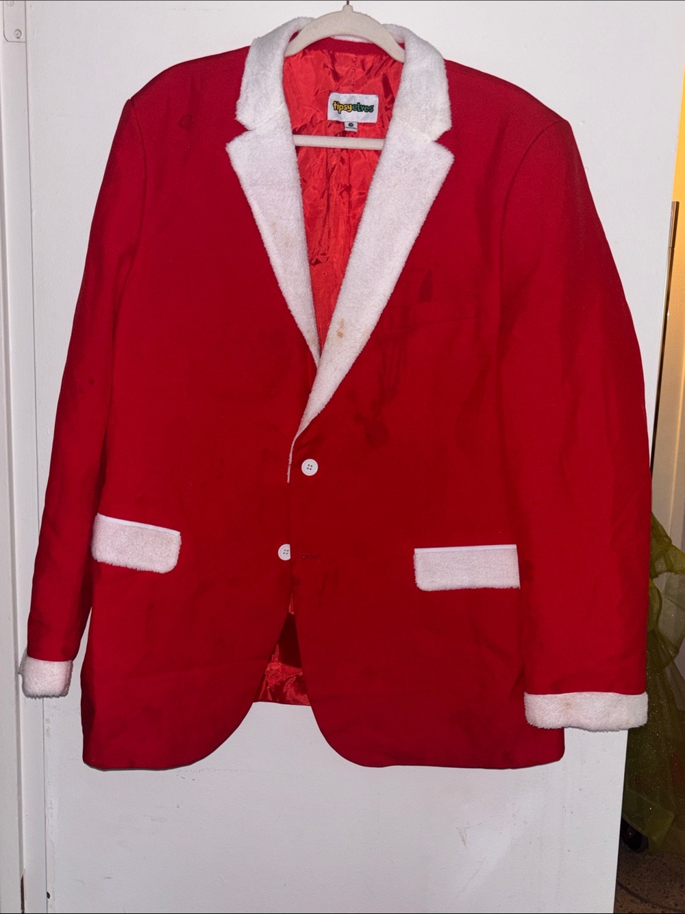 Tipsy Elves Red Blazer with White Faux Fur Trim